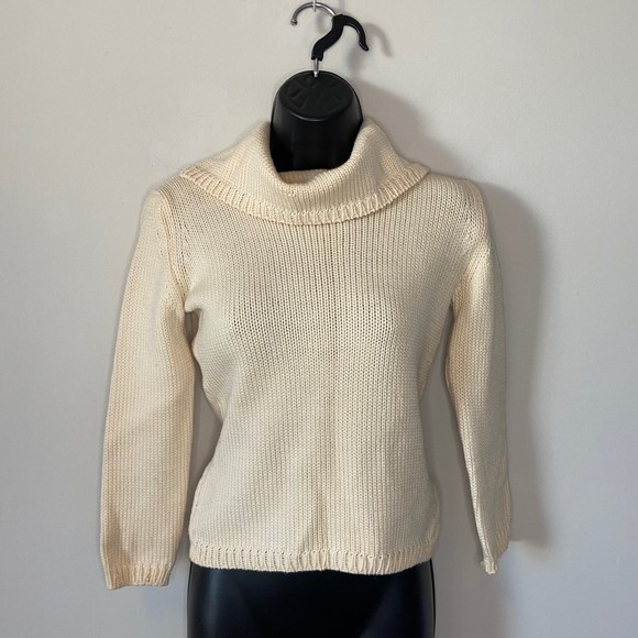 Hilfiger Angora Rabbit Wool Cream Turtleneck Knit Crochet Sweater Sz XS - Picture 1 of 10